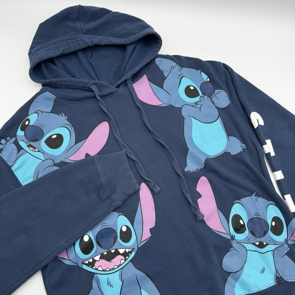 Disney Lilo & Stitch Kids Hoodie Youth Small Blue Print Pullover Sweatshirt